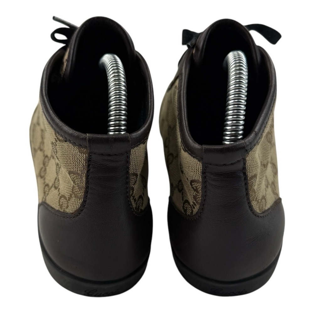 Gucci GG Monogram High Top Sneakers Brown Leather Canvas 390968 Women's 36.5 G - Picture 8 of 13